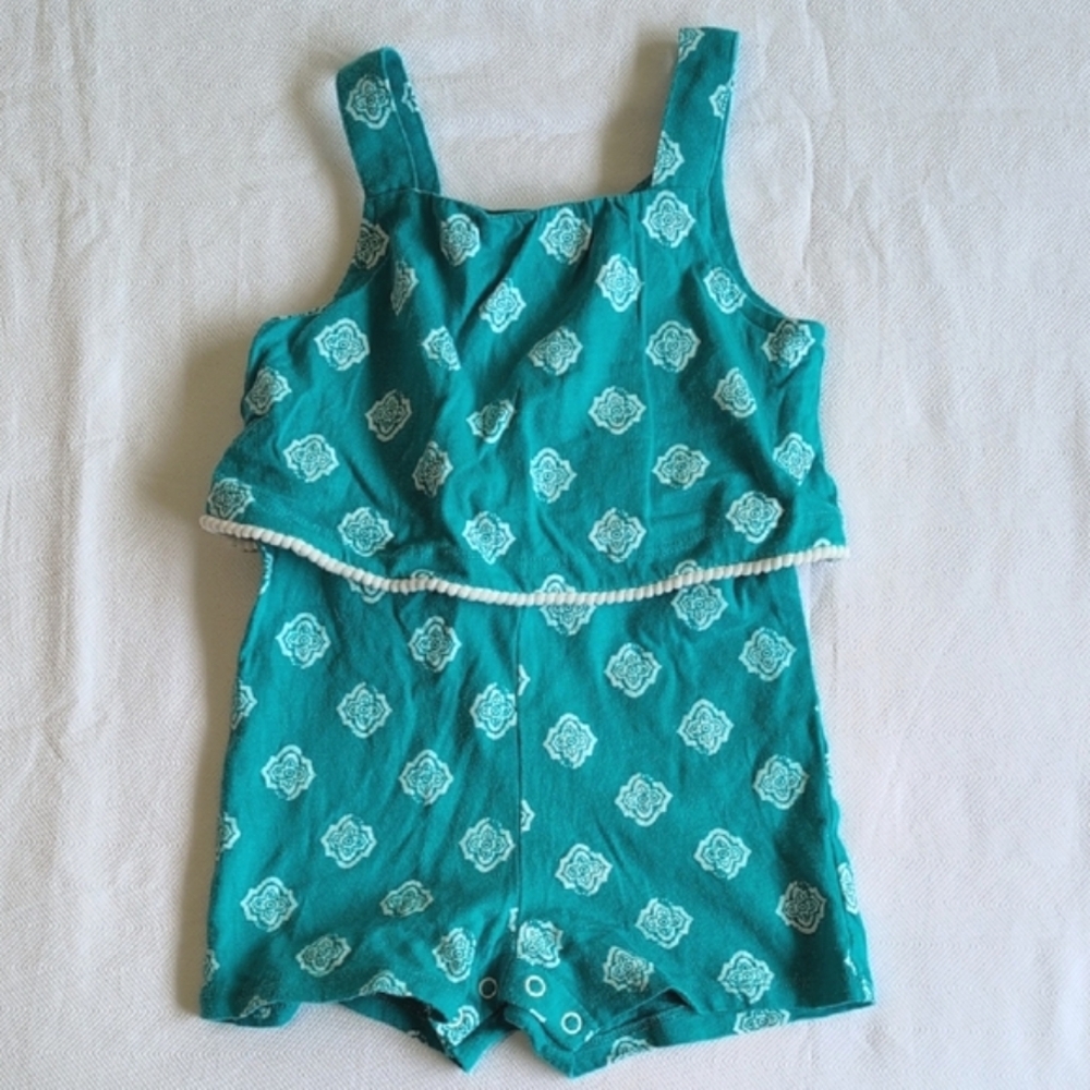 george teal boho printed sleeveless cotton romper 2T toddler girls
